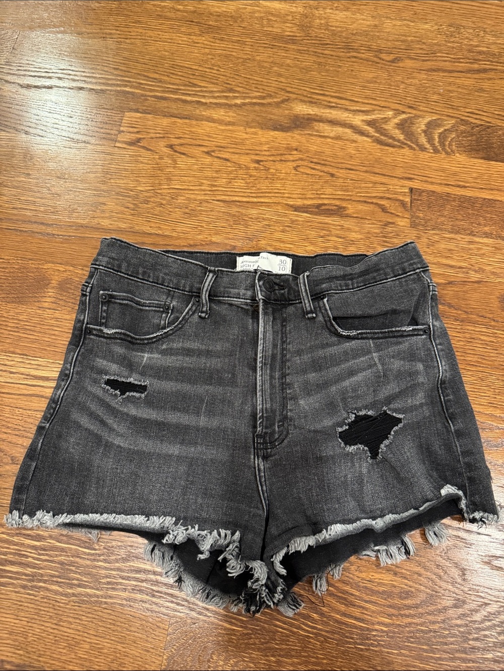 Abercrombie & Fitch Black Distressed High-Rise Denim Shorts